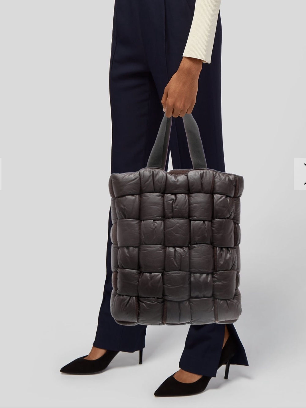 BOTTEGA VENETA Padded Tote Bag Calfskin Leather Wool Fondant. NEW! RT $ 4990. XL - Picture 2 of 12